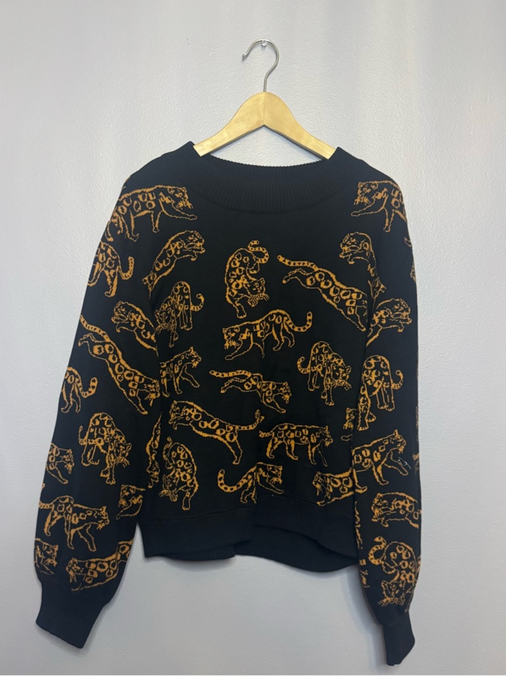 Black Emily and Fin Heavyweight Sweater with Orange Leopard Print